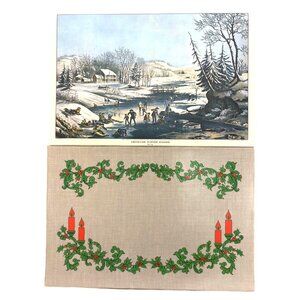 VINTAGE Currier & Ives Style Winter Scene Art Prints Lithographs Laminate PLACEM